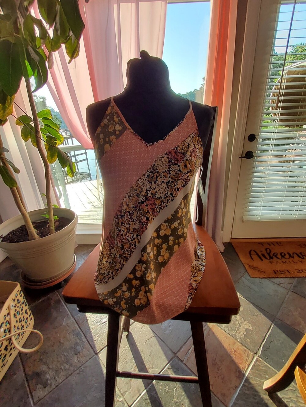San Francisco Floral Patchwork Tank Top — Olive, Yellow & Pink